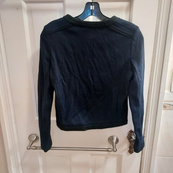 Sandro Wool Navy Blue Black Embossed Button Cardigan - Picture 7 of 9
